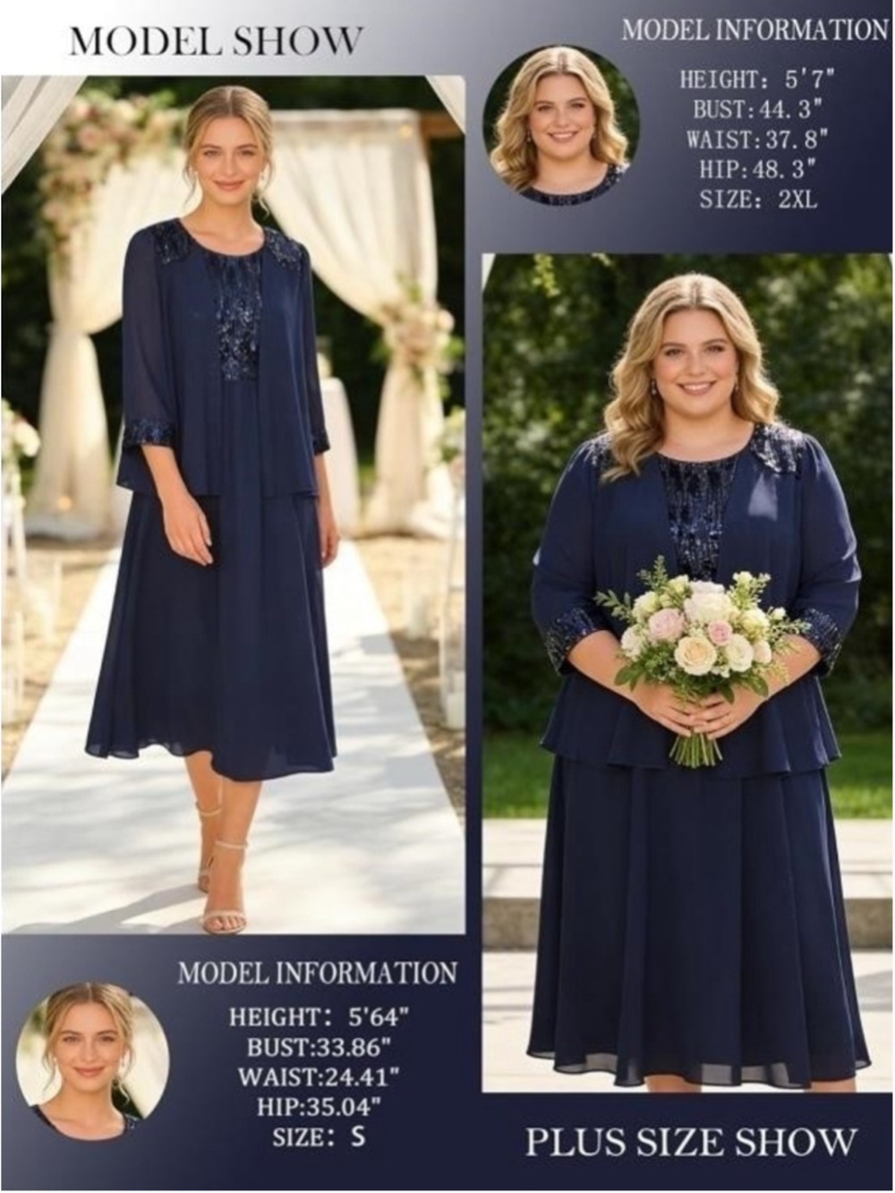 GRACE KARIN Navy Blue Sequin Formal Dress 2X NWT
